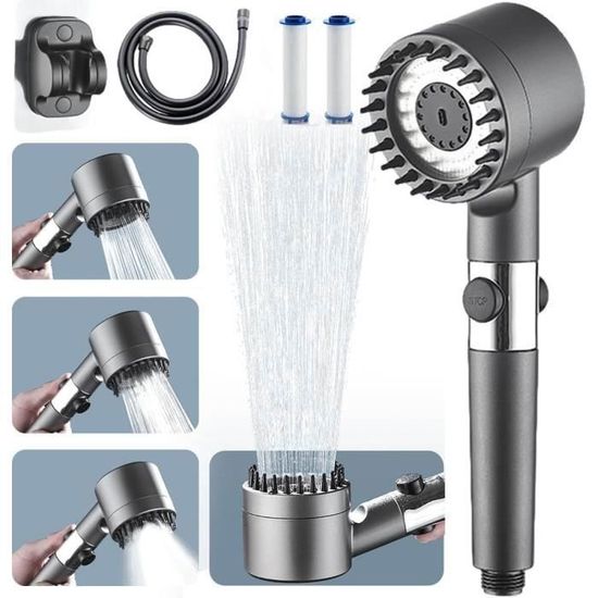 Pommeau De Douche Haute Pression Avec Filjet, économie D'eau, Rotatif 360°, 3 Filtres Anti-calcaire (blanc)