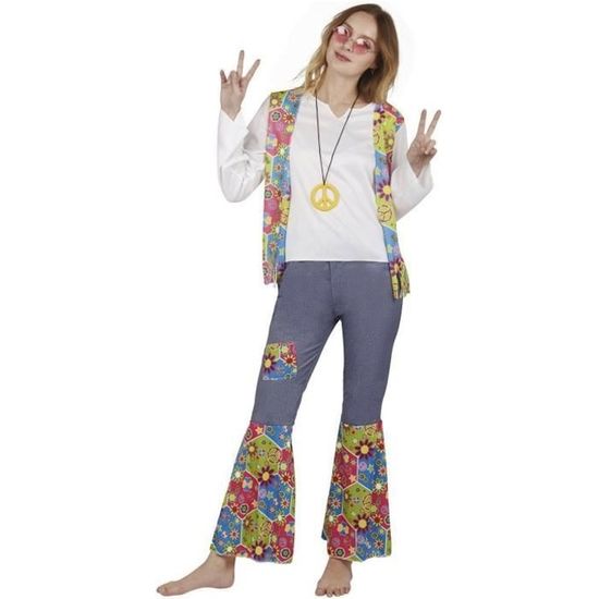 Ensemble Déguisement Hippie Femme Années 60-70 - Gilet Franges, Pantalon Évasé, Accessoires Complets Pour Carnaval Et Halloween