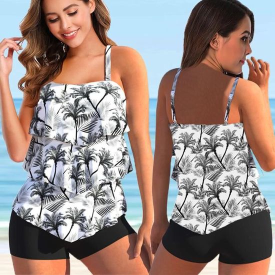 Maillot De Bain Femme 2 Pieces Tankini Shorty Ete Swimwear Grande