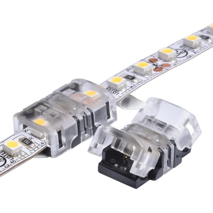 Connecteur led pour bande lumineuse de 8 mm non étanche, carte à 2 broches  pour câble avec pince à ruban led, sans câble, 10 [A790] - Cdiscount Maison