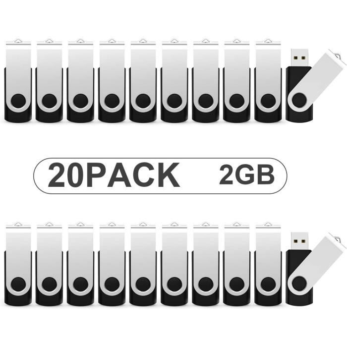 Lot De 10 Clés USB 2.0 16 Go - Noir, Sans Capuchon, Pivotantes - Parfait Pour Stockage, Cadeaux D'entreprise Ou Usage Perso - 12