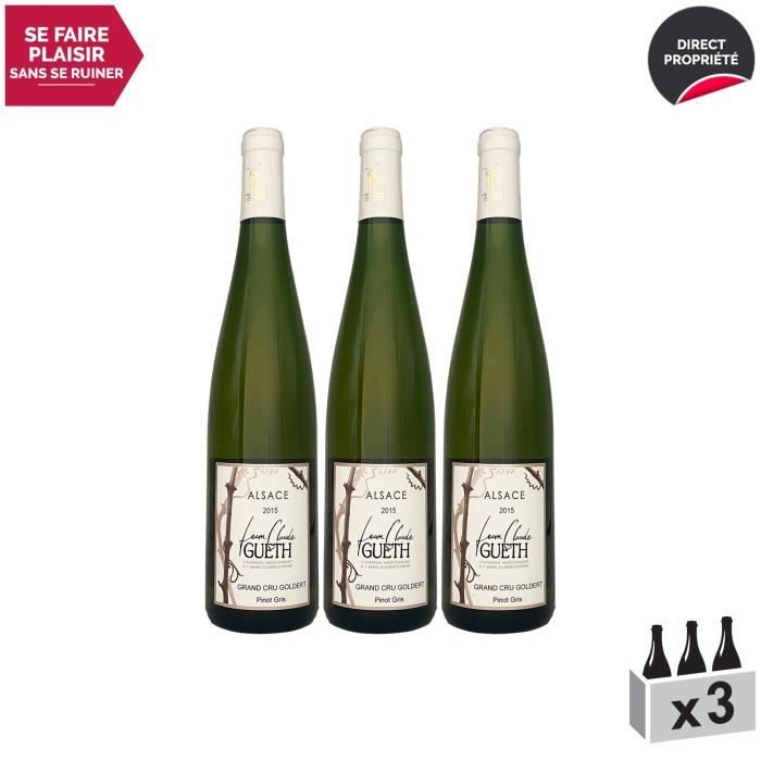 Alsace Douceur Pinot Gris Grand Cru Goldert Blanc 2015 - Lot de 3x75cl - Domaine Gueth - Vin AOC Blanc d' Alsace - Cépage Pinot Gris