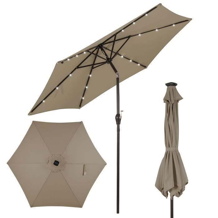 COSTWAY Parasol Déporté et Inclinable de Jardin Dia 270 CM avec 18 LED Solaire Strucutre en Métal Robuste Brun Anti-UV