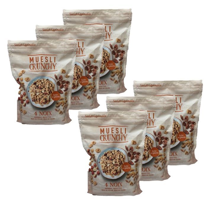 Lot 6x Muesli croustillant 4 noix - paquet 450g