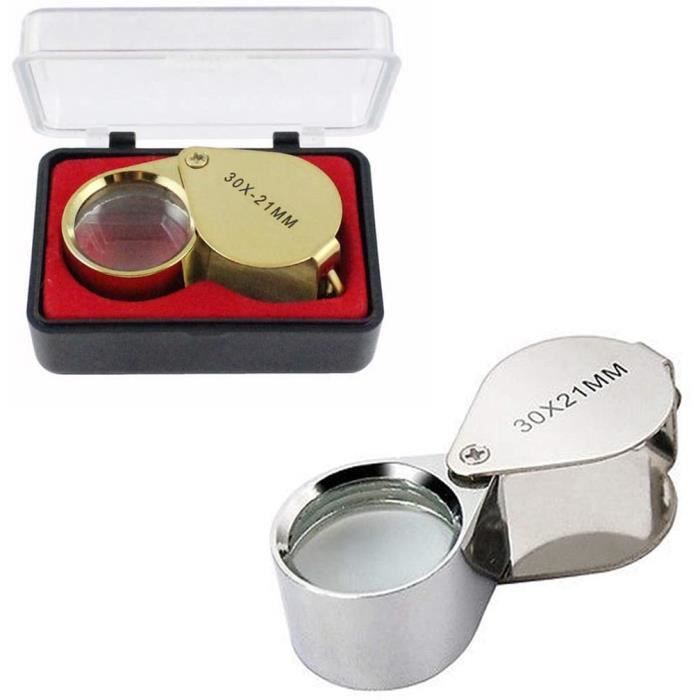 Loupe pliante 2 pièces, loupe 30x loupe avec boîtier de protection loupe en métal lentille en verre de 21 mm pour bijoutier ho479