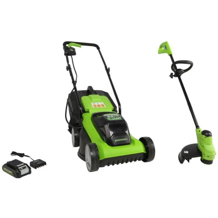 TONDEUSE Greenworks Tools Tondeuse à Gazon et Coupe-bordure à Batterie G24LMSTK2 (24 V Li-Ion jusqu'à 250qm15