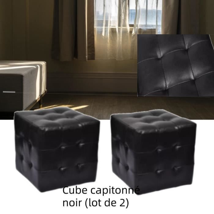 MEUBLE Pouf cube capitonné noir (lot de 2) simili cuir 30 × 30 × 30 cm Polyuréthane: 100% Tables de chevet - Zhihushop 28334