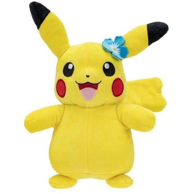 Peluche Pikachu BANDAI - Pokémon - 20 cm - Avec une fleur ou un chapeau - Modèle aléatoire