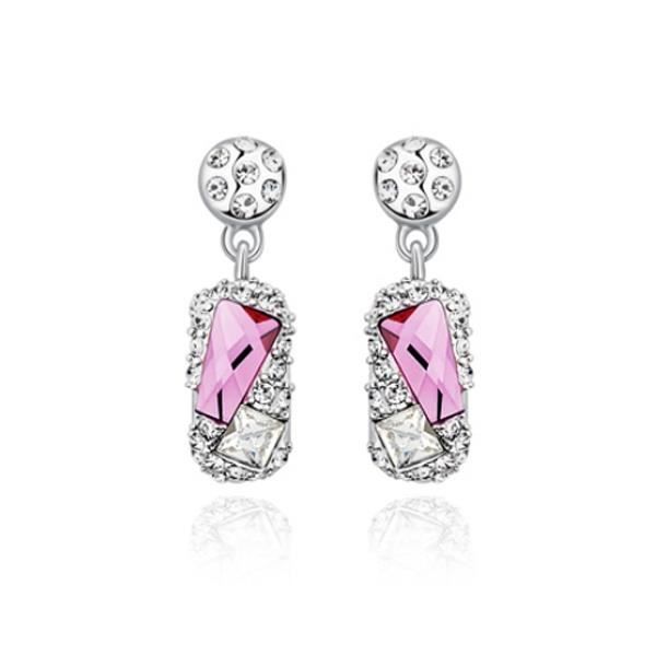 Boucles d'Oreilles Finesse en Cristal de Swarovski Elements Rose et Plaqué Rhodium