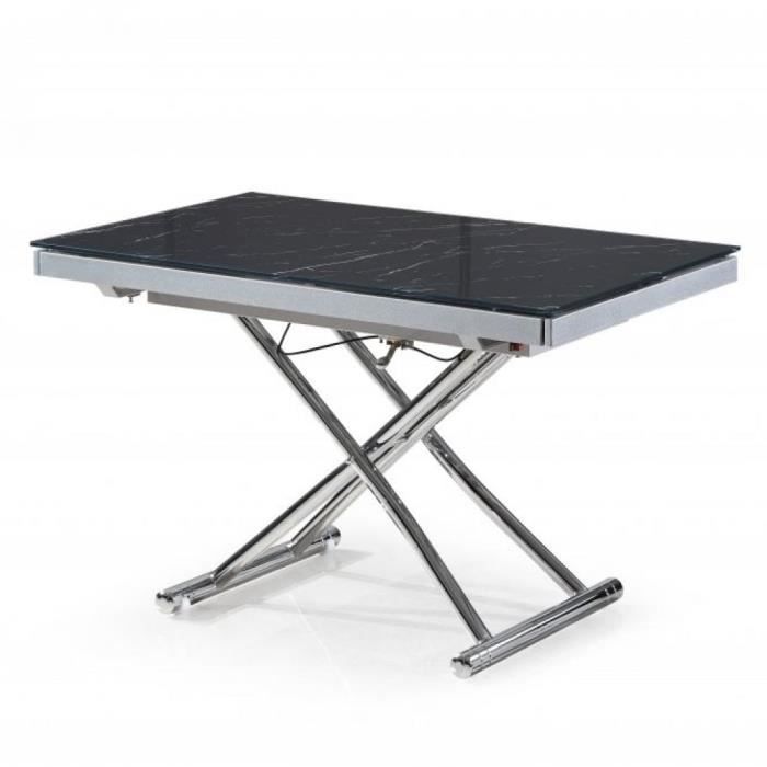 Table basse JUMP extensible relevable en verre trempé marbré noir noir verre trempé Inside75