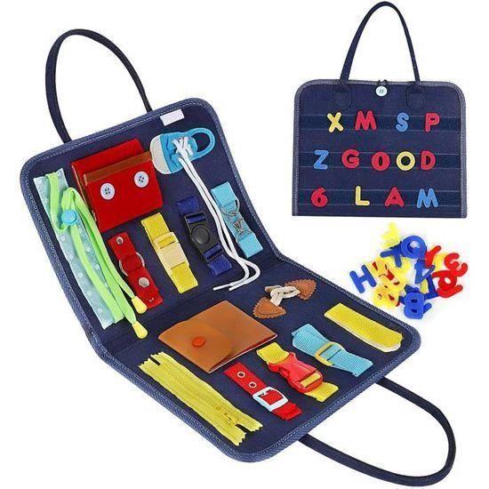 KENLUMO Busy Board pour Enfants , Jeux Montessori pour Apprendre La Motricité Fine, Tableau Sensoriel Éducatif avec des Boucles,Bleu