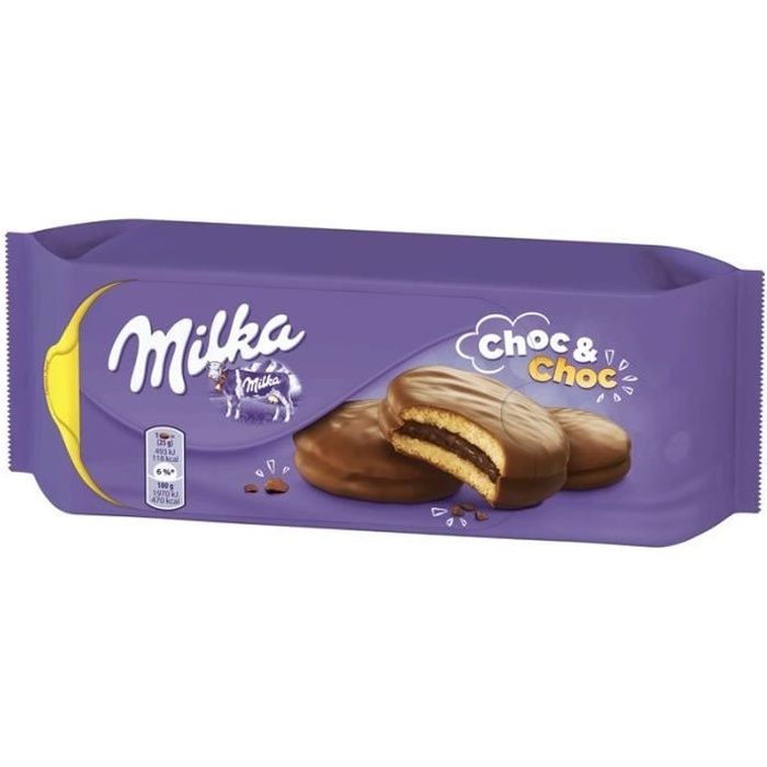 MILKA Choc & choc Biscuits moelleux fourrés enrobés