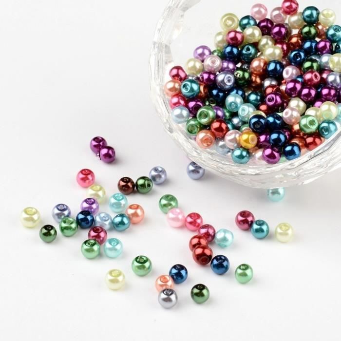 PandaHall - Lot de 50-400pcs Mixtes Perles Nacrée Rondes Verre Couleurs Mixte Assorties pour Création de Bijou 4-14mm Trou 0.5-1.5mm