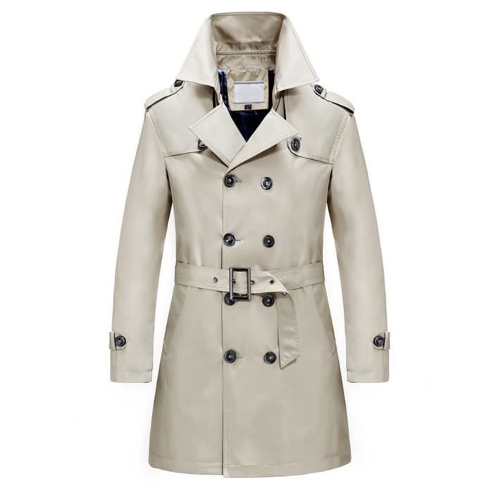 Trench-Coat homme long double boutonnage Slim Fit manteau Trench affaires commerciales avec ceinture