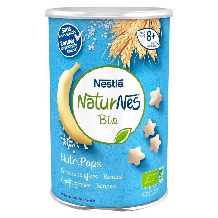 LOT DE 2 - NESTLE NaturNes Bio NutriPops Banane - Céréale bébé dés 8 mois - Boite de 35g