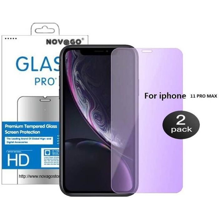 iPhone 11 Pro Max et iPhone XS Max (6.5'')-Lot de 2 Films Protection écran en Verre Trempé Résistant avec Filtre Anti Lumière Bleue