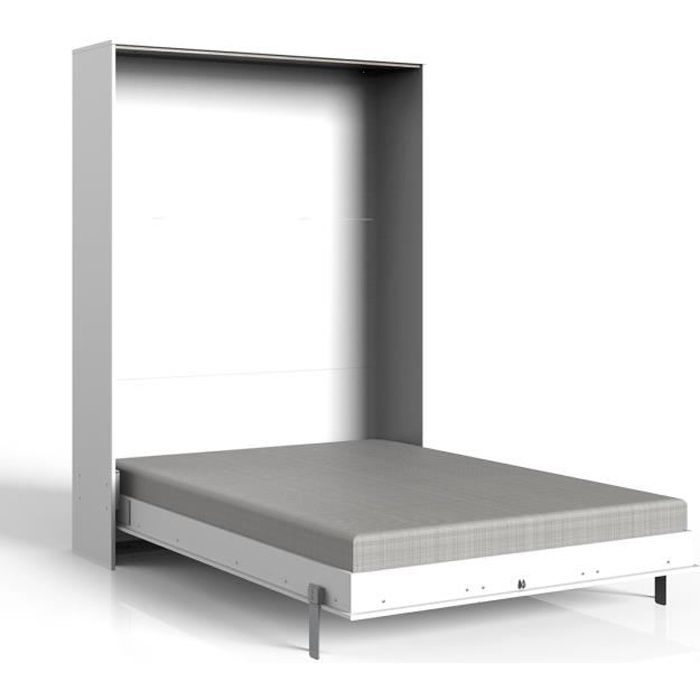 Lit escamotable vertical Antonio coloris blanc - Longueur 152 x Hauteur 213 x Profondeur 43-217 cm