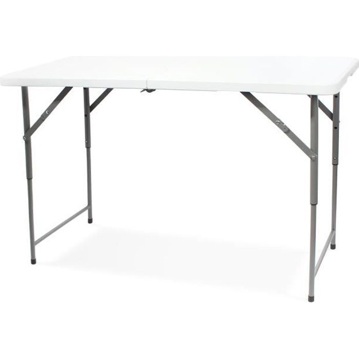 Todeco Table de Camping Pliante réglable en Hauteur, Traiteur Pliante Table 120x60x76cm, Table Pliante Transportable kg, Blanc