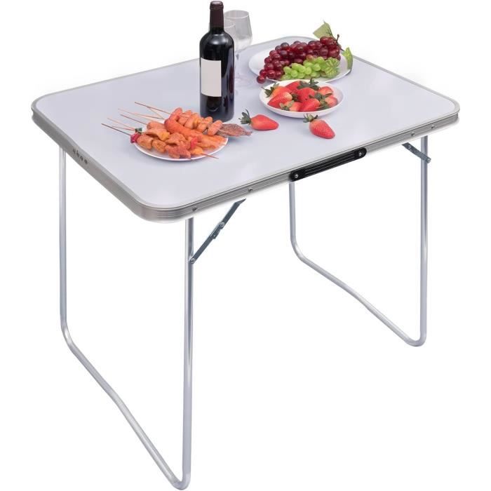 WOLTU Table de Camping Pique-Nique Pliante - Table de jardin en Aluminium et MDF - 80x60,5x70cm - Argent