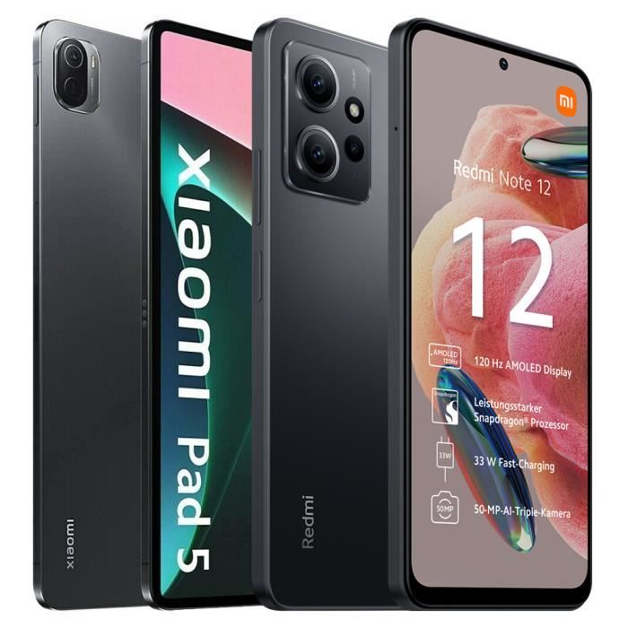 XIAOMI Redmi Note 12 128Go 4Go Gris avec XIAOMI PAD 5 6Go 128Go Tablette Tactile Gris