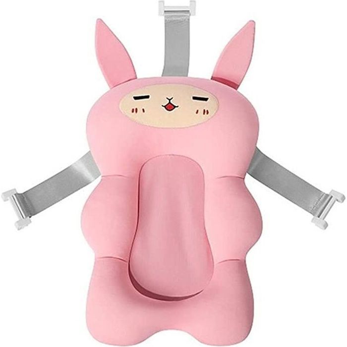 XJYDNCG Coussin de Bain pour bébé, Tapis de Bain antidérapant, Support Bebe Baignoire et sièges de Bain(Lapin À Oreilles Roses)