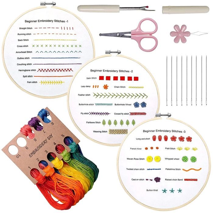 Kit Broderie Débutant Jellybibo – 4 Pièces Point De Croix DIY Avec Cadres Et Outils Pour Adultes