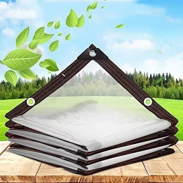 Bâche Transparente Imperméable 2x2 M - Avec œillets Et Corde, Pour Protection Jardin, Camping, Mobilier, Plantes