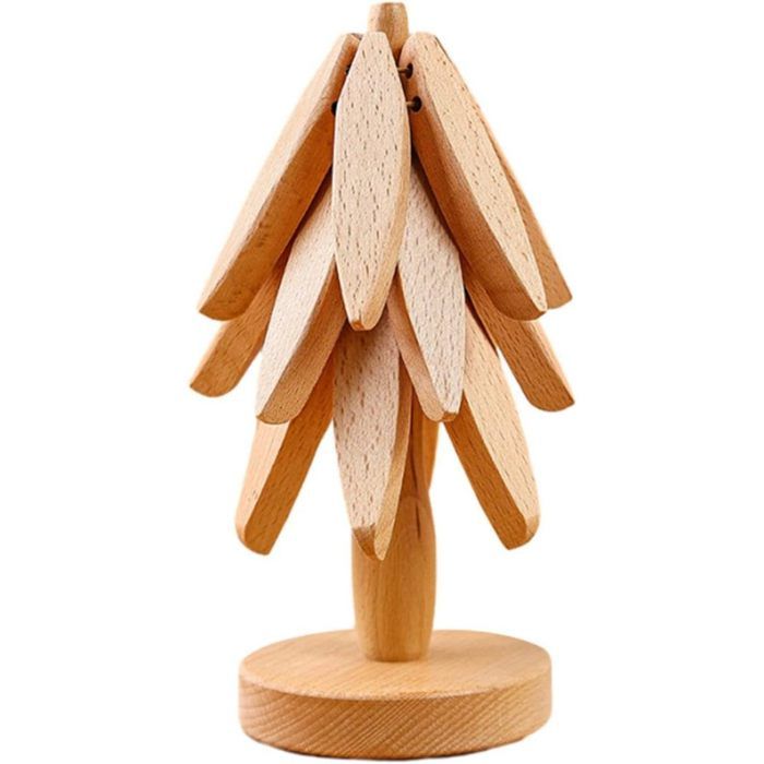 Sous-Plat En Bois Pliable Forme Arbre - Ensemble 3 Dessous-de-Plat Résistants à La Chaleur