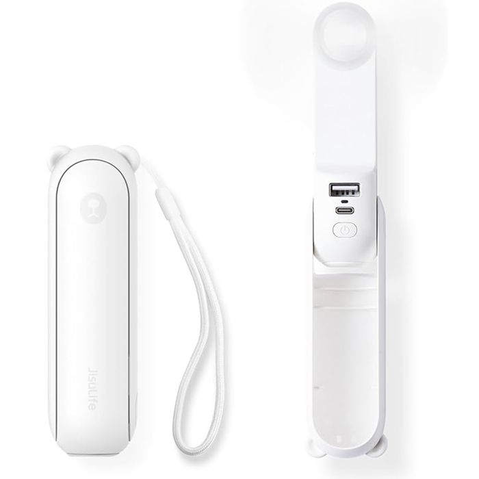 Mini ventilateur portable haut de gamme Life8 (F8) 2000 mAh rechargeable par USB fonction lampe de poche JISULIFE Blanc - Jisulife