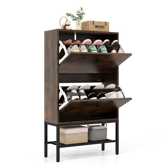 COSTWAY Meuble a Chaussure 15 Paires 2 Portes Étagère Amovible et Réglable Kit Anti-basculement pour Entrée Couloir Marron COSTWAY Meuble a Chaussure 15 Paires 2 Portes Étagère Amovible et Réglable Kit Anti-basculement pour Entrée Couloir Marron