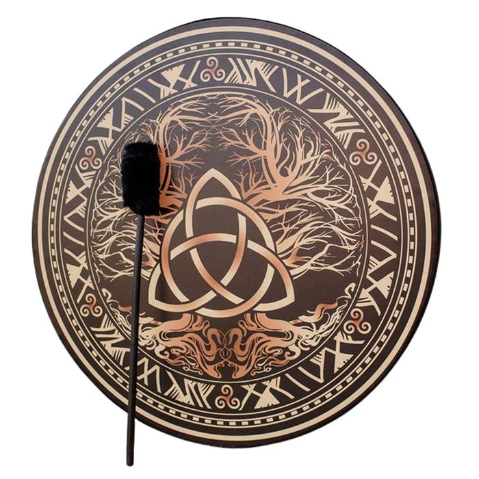 Tambour Chamanique En Bois Avec Bâton – Design Rétro, Son Profond, Parfait Pour Méditation Et Décoration - 7