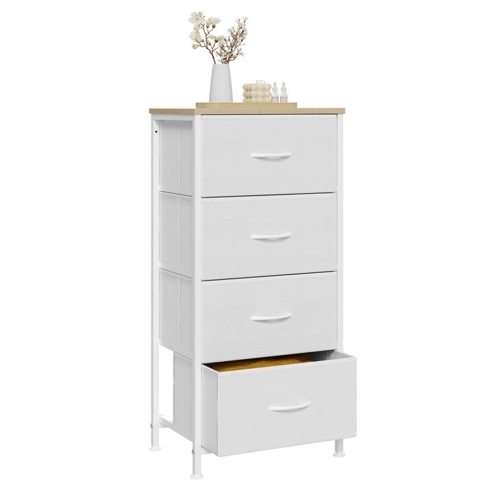 Commode WOLTU Meuble à 4 Tiroirs en Tissu Métal et Bois dIngénierie E1 Blanc W0ITT5038