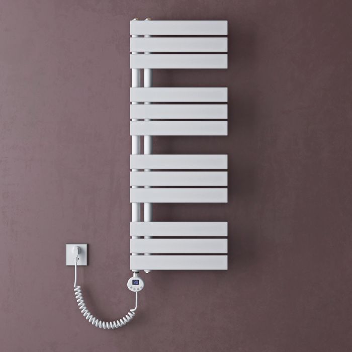 doporro Radiateur de Salle de Bain Sèche-Serviette 104x40cm Radiateur à Eau Chaude Blanc avec Résistance pour Radiateur 800W FN