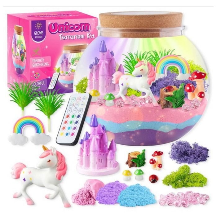 Meilleurs prix pour Kit Terrarium Licorne LED Enfant–Jardin Magique DIY avec Sable ColoréDécors FéériquesCadeau Créatif dès 6 Ans Type B