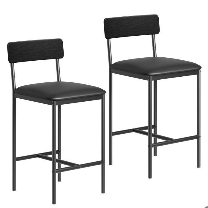 2pcs Tabouret de bar-AFFI -NOIR -Chaises de bar -Industriel avec dossier cadre en métal-H: 94CM
