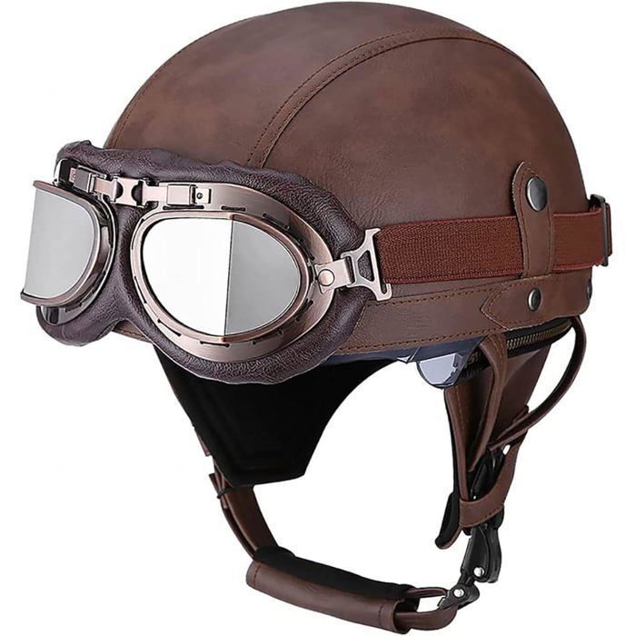 Casque Moto Jet Rétro Demi-Visage Casque Vintage Casques Moto Casque 3/4 Open Face Moto Casque Scooter Ouvert Visière ECE/Dot Homologué
