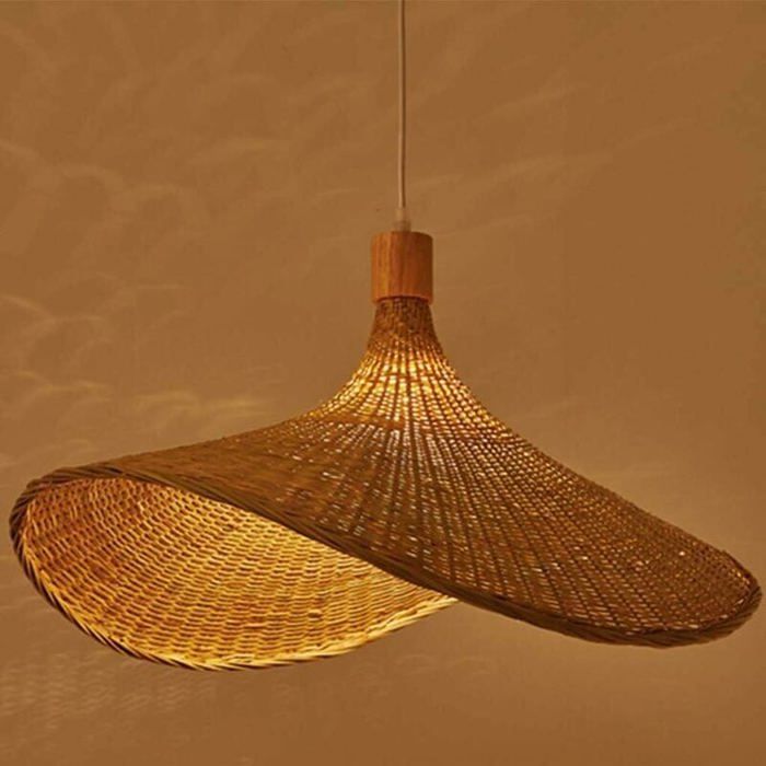 Lustre Bambou Tressé 50cm E27 Style Naturel Salon/Salle à Manger Abat-Jour Visserie Suspendu