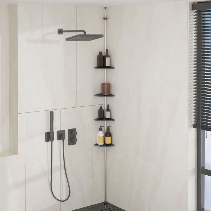 Étagère d’angle de douche télescopique - VIDAXL - 4 niveaux - Argenté - Réglable 235-280 cm - Aluminium - 19x19 cm