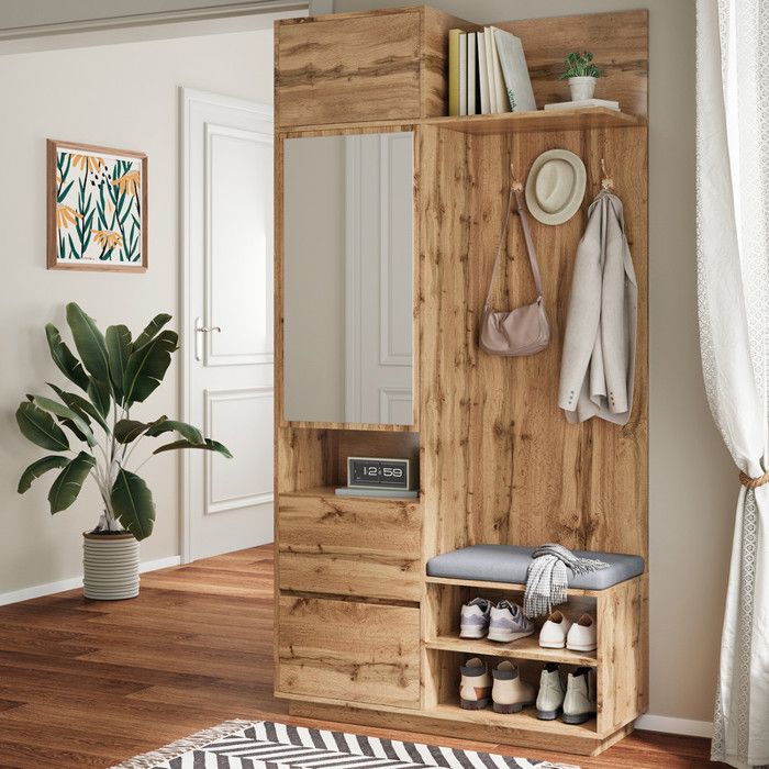 Meuble dentrée avec miroir et banc penderie de couloir avec rangement à chaussures et patèresensemble de mobilier dentrée 5 en