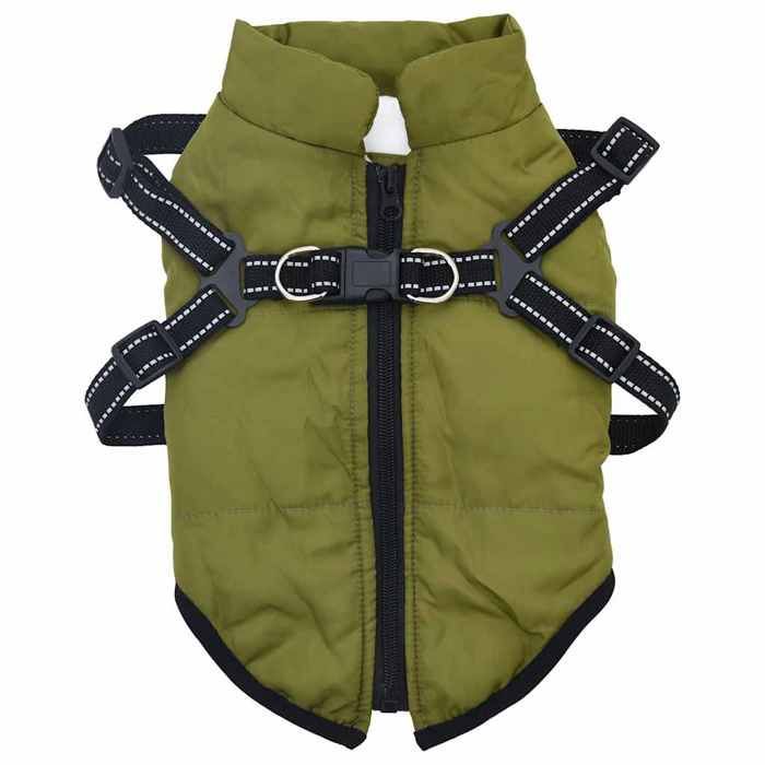 Manteau pour chiens imperméable - vidaXL - Harnais intégré - Vert armée - Polyester et polaire - Taille L28