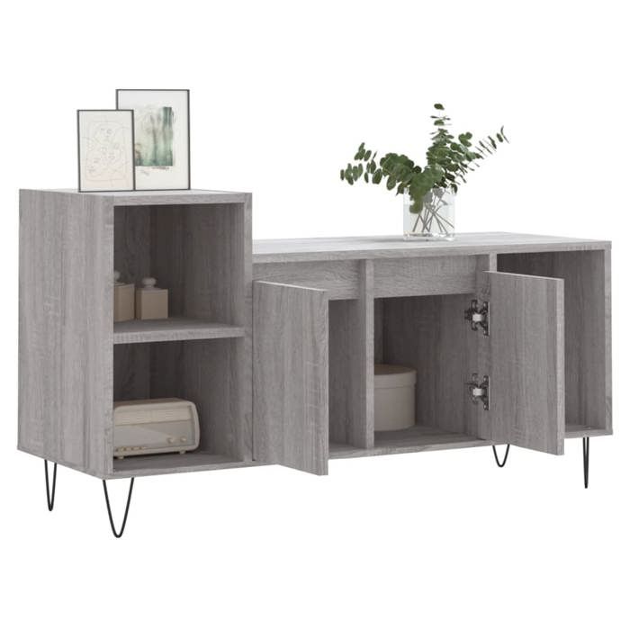 Meuble TV en bois dingénierie - WIENS - Sonoma gris - 100x35x55 cm - Grand espace de rangement - 5 compartiments