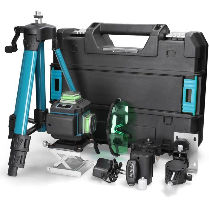 Niveau Laser 16 Lignes ONEVAN – Auto-nivelant Avec Trépied Et 2 Batteries, Laser Vert 360°