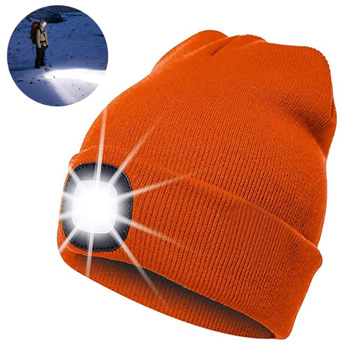 Bonnet LED unisexe tricot hiver avec lumière phare casquette lampe frontale homme/femme. Label
