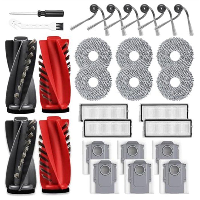 Ensemble DAccessoires pour Aspirateur Robot pour Roborock Qrevo Edge/Edge S5A: Brosse à Rouleau Brosse Latérale Filtres Tampons