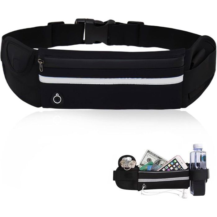 Sac banane sport réfléchissant imperméable noir pour téléphones course/fitness/vélo unisexe