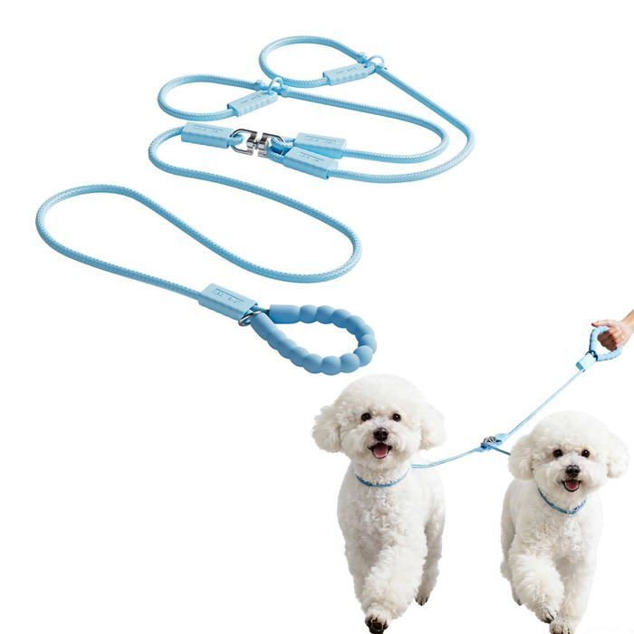 Meilleurs prix pour Laisse double 18m Bleu pour 2 petits chiens 200kg 360° Rotative Poignées Rembourrées Entraînement/Sortie Cuneary