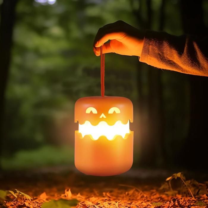 Lanterne citrouille Halloween pliable et rechargeable en acrylique avec LED double face orange MLBQ