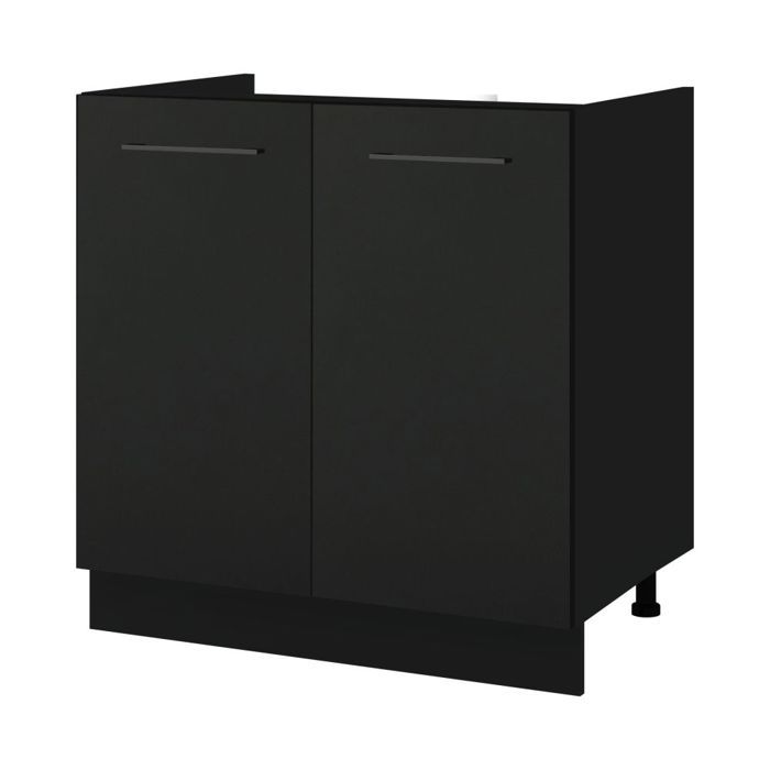 Meuble sous-évier Lovia Noir Mat 2 portes L 80 cm - Cuisineandcie Meuble sous-évier Lovia Noir Mat 2 portes L 80 cm - Cuisineandcie