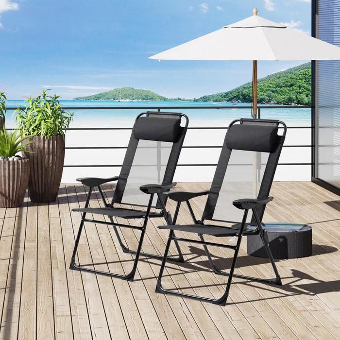 Lot de 2 chaises de jardin pliantes avec dossier et accoudoirs réglables chaises de camping supportant jusquà 120 kg