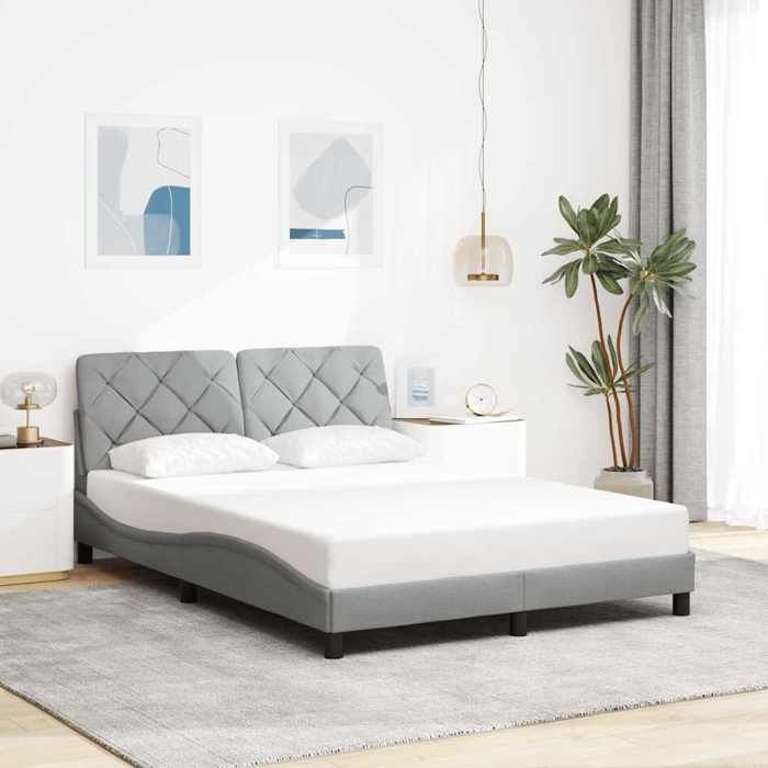 Gris Lit 2 Places：140x190 cm - Design classique - Structure de lit - gris clair 140x190 cm tissu 52732200819103